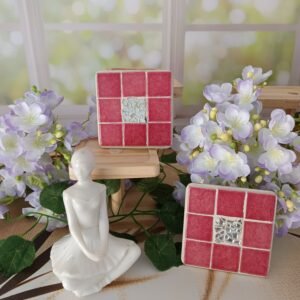 Dessous de verre damier en mosaique coeur argenté